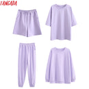 Tangada 2020 Herbst Frauen Terry 95% Baumwolle Anzug übergroße Sets O Hals Hoodies Sweatshirt Shorts Hosenanzüge 6L30