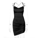Dulzura Satin Damen Strap Minikleid Geraffte Schnürung Kreuzbandage Rückenfrei Figurbetont Sexy Party Elegant 2020 Club Weihnachten Schlank