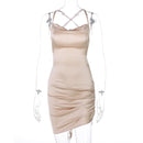 Dulzura Satin Damen Strap Minikleid Geraffte Schnürung Kreuzbandage Rückenfrei Figurbetont Sexy Party Elegant 2020 Club Weihnachten Schlank