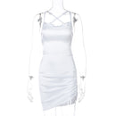 Dulzura Satin Damen Strap Minikleid Geraffte Schnürung Kreuzbandage Rückenfrei Figurbetont Sexy Party Elegant 2020 Club Weihnachten Schlank