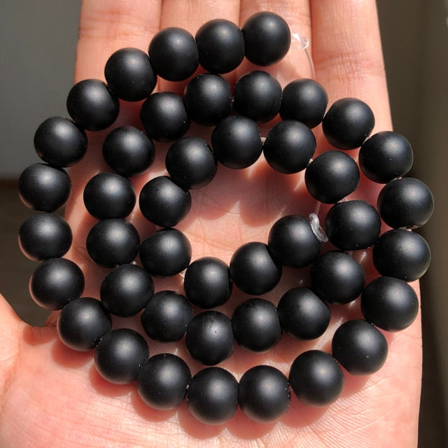 Natural Stone Black Matte Onyx Agates Round Beads Frost Dull Polish Agat Beads for Jewelry Making 15.5 inches 4 6 8 10 12mm