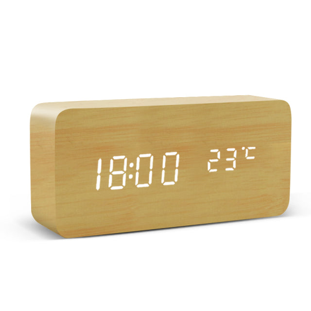 Despertador LED Reloj de madera Mesa Control de voz Despertador de madera digital USB / AAA Relojes de escritorio electrónicos