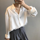 Herbst Mode Button Up Satin Seide Hemd Vintage Bluse Frauen Weiße Dame Lange Ärmel Weibliche Lose Streetwear Shirts 11355