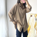 Herbst Mode Button Up Satin Seide Hemd Vintage Bluse Frauen Weiße Dame Lange Ärmel Weibliche Lose Streetwear Shirts 11355