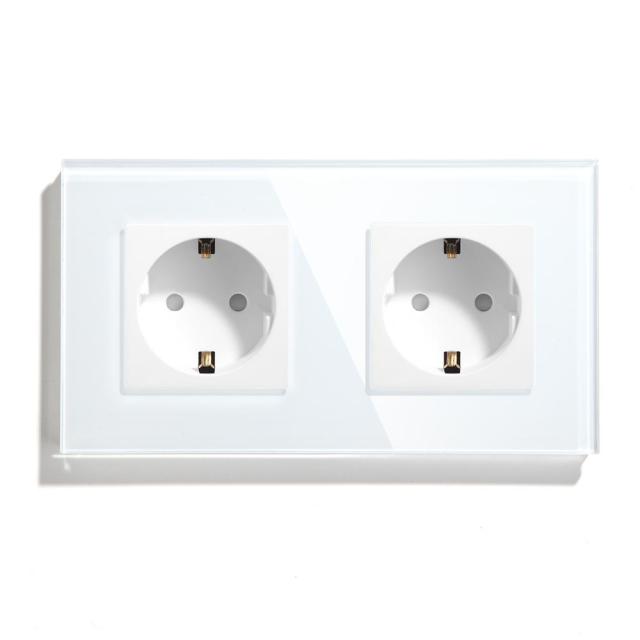 BSEED Mvava enchufe doble estándar europeo 16A enchufes de pared blanco negro cristal Panel eléctrico mejora del hogar 157mm