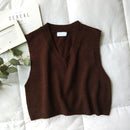 GOPLUS Frauen V-Ausschnitt Strickweste 2021 Neue Frühling Herbst Pullover Westen Kurze Weibliche Beiläufige Ärmellose Twist Strickpullover C9510