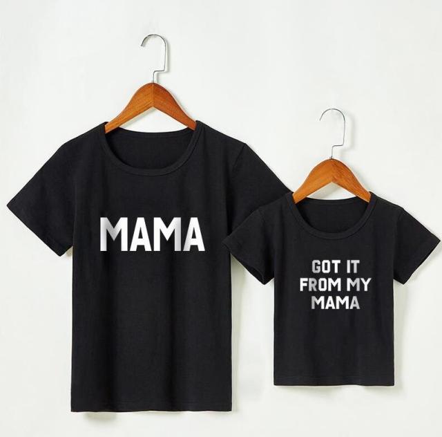 Verano familia a juego camiseta corta mamá y niña hijo letras impresas mamá niños ropa moda camiseta litte bebé niños trajes