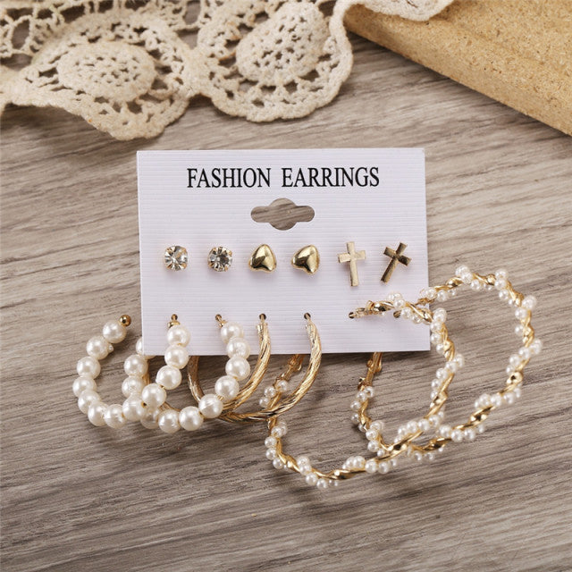 17 KM Vintage Geometrische Gold Metall Ohrringe Set Für Frauen Punk Perle Baumeln Ohrringe 2021 Trend Set Ohrringe Schmuck