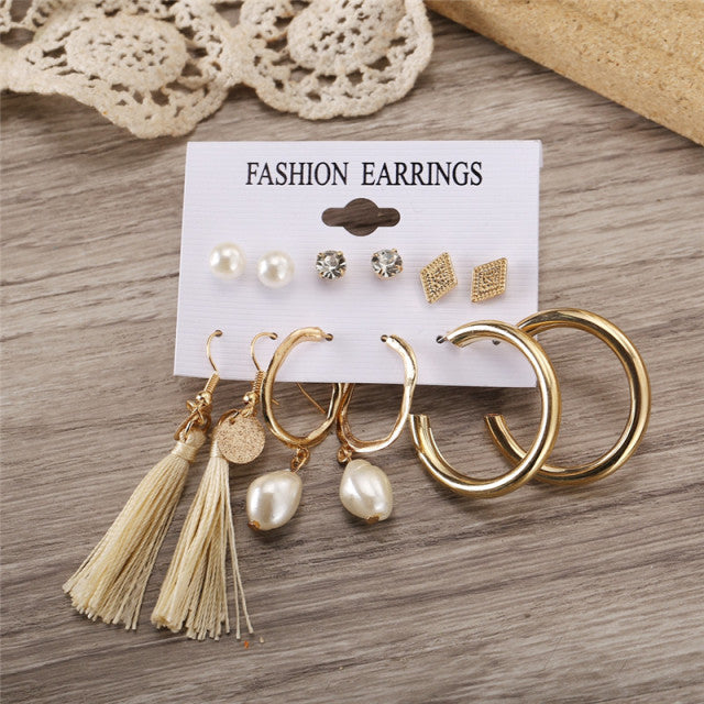 17KM Vintage Geometric Gold Metal Earrings Set For Women Punk Pearl Dangle Drop Earrings 2021 Trend Set of Earrings Jewelry