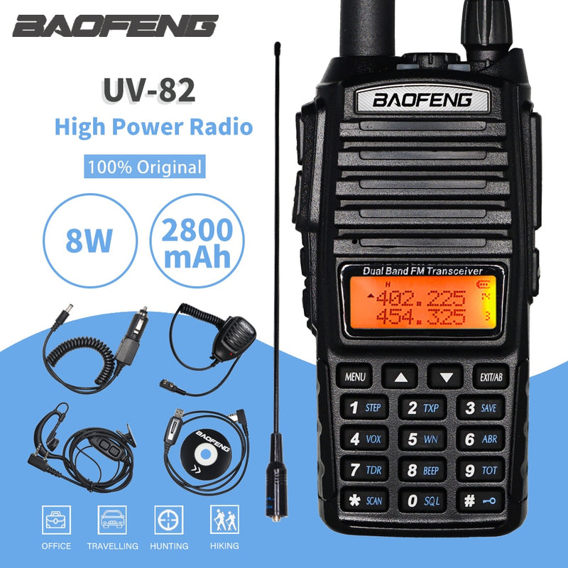 Hochleistungs-8W Baofeng UV-82 Walkie Talkie UV82 Dual Band VHF/UHF FM Transceiver 10 km Langstreckenjagd Zweiwege-CB-Radio