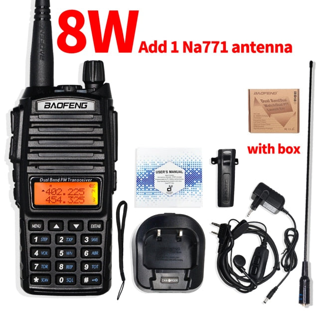 Alta potencia 8W Baofeng UV-82 Walkie Talkie UV82 Banda dual VHF / UHF FM Transceptor 10KM Caza de largo alcance Radio bidireccional Ham CB