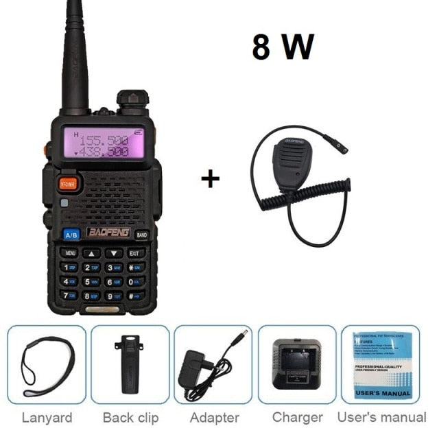 Real 8W BAOFENG UV-5R Walkie Talkie VHF UHF High Power Ham Radio Transceiver Scanner UV5R Portable CB Radio Station for Hunting
