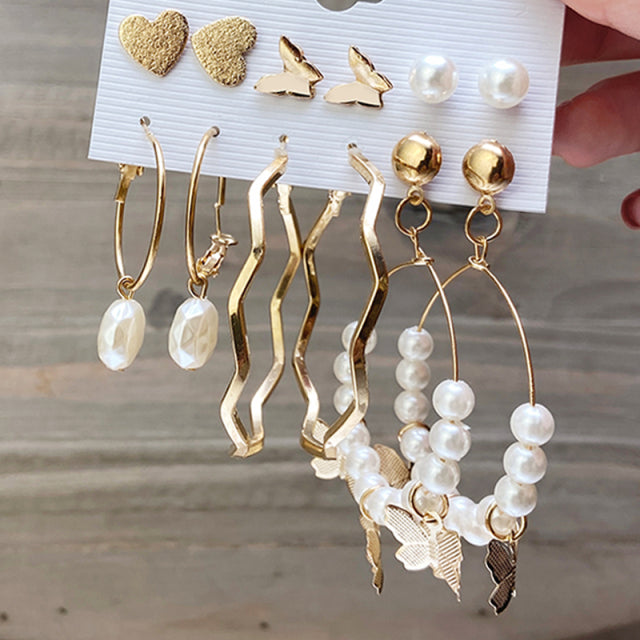 17KM Vintage Geometric Gold Metal Earrings Set For Women Punk Pearl Dangle Drop Earrings 2021 Trend Set of Earrings Jewelry