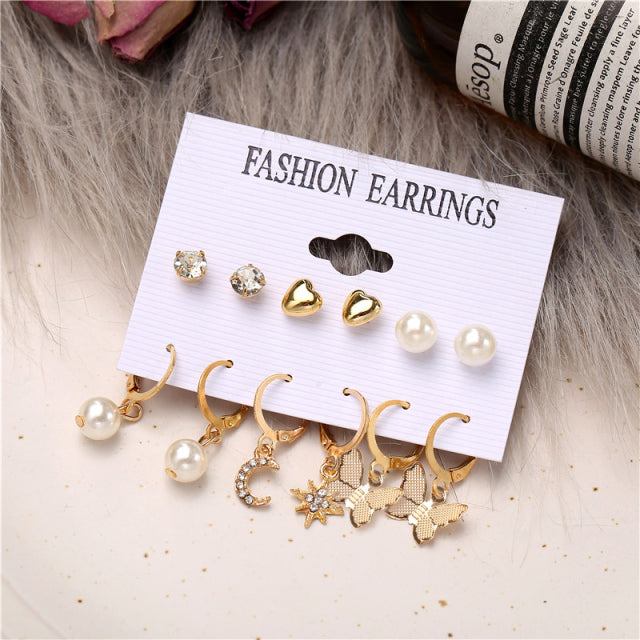 17 KM Vintage Geometrische Gold Metall Ohrringe Set Für Frauen Punk Perle Baumeln Ohrringe 2021 Trend Set Ohrringe Schmuck