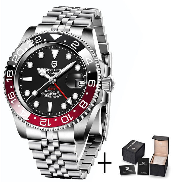 Diseño PAGANI, nuevo reloj de pulsera mecánico de lujo para hombre, reloj GMT de acero inoxidable, relojes de marca superior de cristal de zafiro para hombre, reloj para hombre