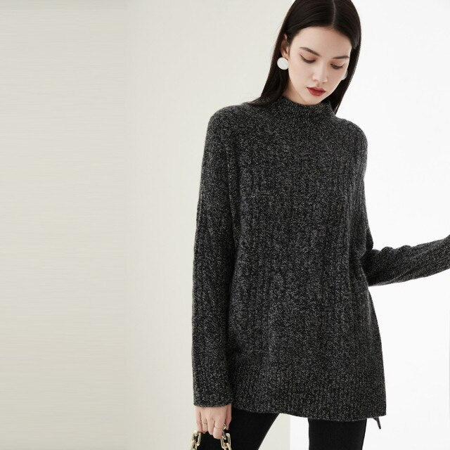 masigoch winter oversized 100% cashmere sweater women knitted exquisite turtleneck ladies warm pullover long sleeve