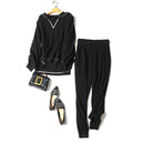 Herbst Winter neue 2021 Frauen 100% reiner Kaschmir Anzug mit Kapuze Pullover Mode Hose mit weitem Bein zweiteiliger weiblicher Trend