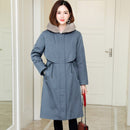 2021 Herbst und Winter neuer Stil Überwindungsmantel Damen mittellanger Nerzpelzkragen abnehmbare Rex-Kaninchenfell-Futterjacke