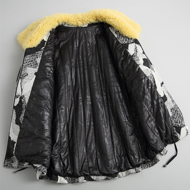 Luxury Wool and Cotton Coats Warm Winter Coat Women Real Lamb Fur Collar Female Jacket abrigo mujer 18030 WYQ1793