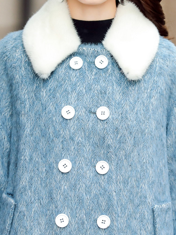 Winter Coat Women Real Wool Coat Female Mink Fur Collar Alpaca Jacket Women Clothes 2020 Woolen Coats Manteau Femme MY
