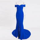 Sexy Schwarz Rot Schulterfrei Brautjungfernkleid Enge Hüften Slash Neck High Split Hochzeit Abschlussball Langes Abschlussball Rückenfreies Kleid