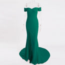 Sexy Schwarz Rot Schulterfrei Brautjungfernkleid Enge Hüften Slash Neck High Split Hochzeit Abschlussball Langes Abschlussball Rückenfreies Kleid