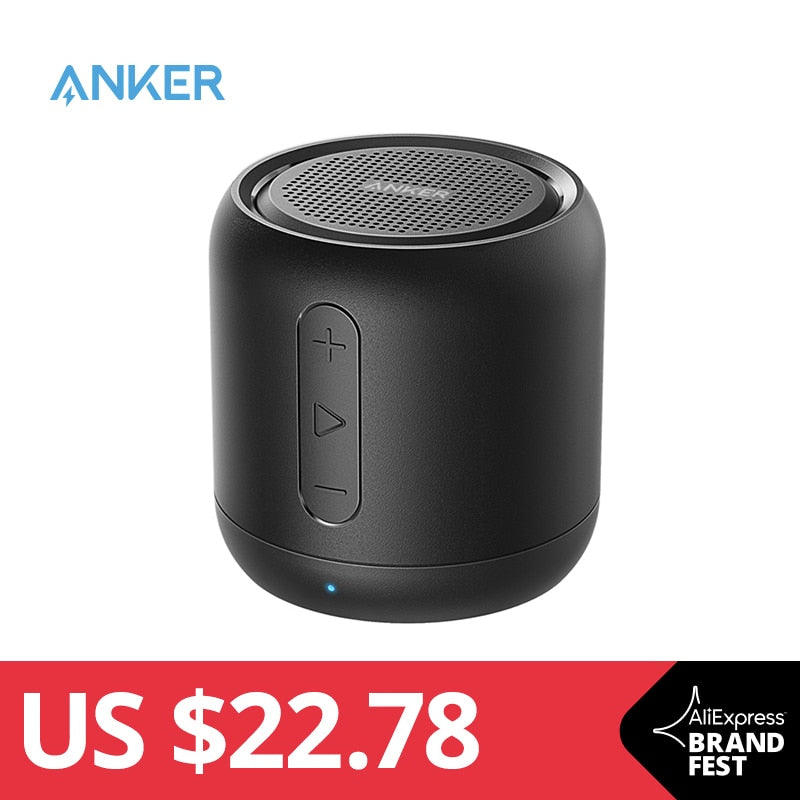 Anker Soundcore mini, altavoz Bluetooth superportátil con 15 horas de tiempo de reproducción, rango de Bluetooth de 66 pies, micrófono de graves mejorado