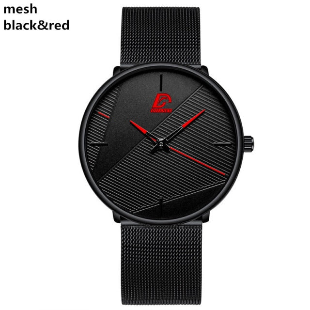 Reloj para hombre 2021, relojes de moda para hombre, reloj de pulsera de cuarzo con correa de malla de acero inoxidable ultrafino negro clásico, reloj masculino