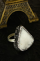 Dr Stone Naturstein FRAUEN QUARTZ Ring Messing über Micron versilbert 121 AR63