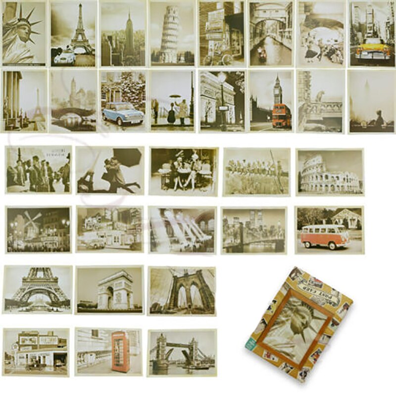32-teiliges klassisches berühmtes Europa-Gebäude im Vintage-Stil, Erinnerungspostkarten-Set, Grußkarten, Geschenkkarten, Weihnachtspostkarten