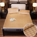 Estera de cama de ratán suave, estera de dormir transpirable con correas elásticas, funda de almohada, almohadilla de protección de cama fresca de verano antideslizante