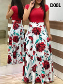 Plus Size Damen Sommer Print Stitching Flower Langes Bankettkleid 2021 Figurbetontes Kleid Elegant Sexy Frau Super Langes Kleid