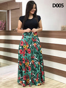 Plus Size Damen Sommer Print Stitching Flower Langes Bankettkleid 2021 Figurbetontes Kleid Elegant Sexy Frau Super Langes Kleid