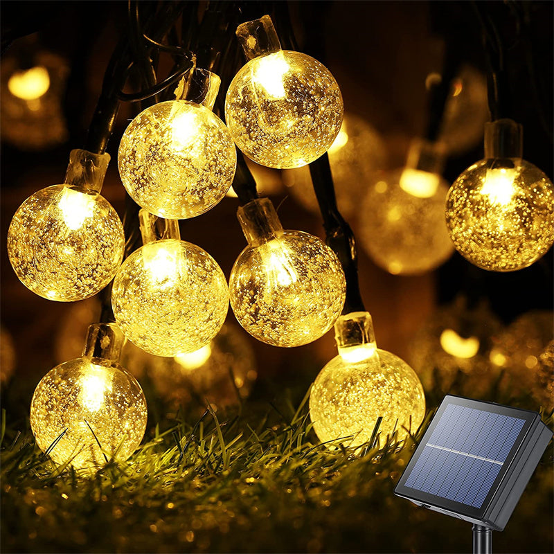 Solar-Lichterketten für den Außenbereich, 60 LED-Kristallkugel-Lichter mit 8 Modi, wasserdicht, solarbetriebenes Terrassenlicht für Gartenparty-Dekoration