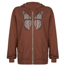IAMSURE Schmetterlingsmuster Reißverschluss Lässige Lose 90er Hoodies Herbst y2k Mode Langarm Grau Oversize Sweatshirts Für Frauen