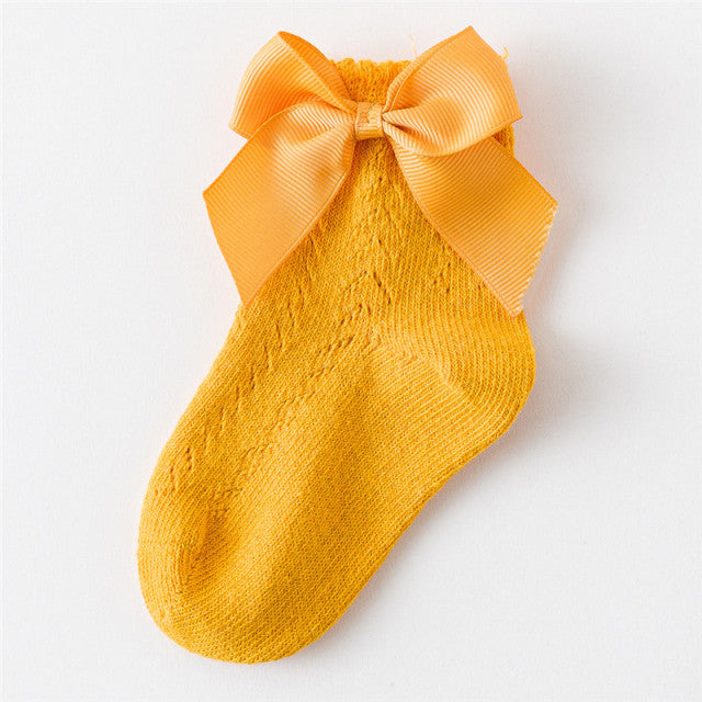 Sommer Baby Mädchen Socken Kleinkinder Bogen Lange Socke Kinder Kniestrümpfe Weiches Baumwollnetz Spanischer Stil Kinder 0-5 Jahre Atmungsaktive Socken