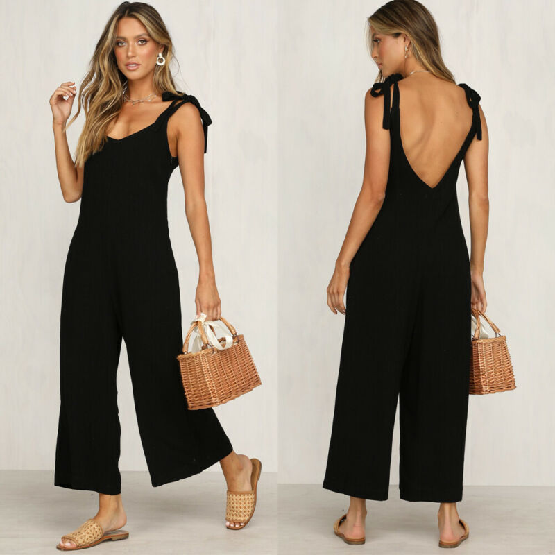 Rompers Summer new Women Casual Loose Linen Cotton Jumpsuit Sleeveless Backless Playsuit Trousers Overalls