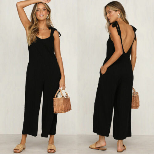 Rompers Summer new Women Casual Loose Linen Cotton Jumpsuit Sleeveless Backless Playsuit Trousers Overalls
