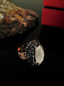 Dr Stone Naturstein Damen Quarz und Matter Onyx Stein Vergoldeter Ring KRB192