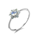 9k White Gold Sparkly Blue Moonstone Snowflake Engagement Ring Solid Gold AU375 Statement Ring Lovely Bridal Anniversary Gifts