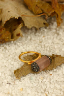 Dr Stone Anillo de cuarzo rosa para mujer con piedra natural Z121AR190