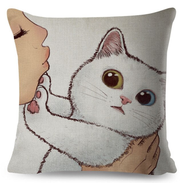 Pillows Cover Funny Love Kiss Cute Cat Cases for Sofa Home Car Cushion Cover Pillow Covers Decor Cartoon Sofa Pillowcase 45x45cm