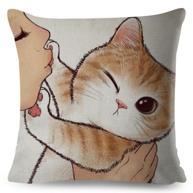 Pillows Cover Funny Love Kiss Cute Cat Cases for Sofa Home Car Cushion Cover Pillow Covers Decor Cartoon Sofa Pillowcase 45x45cm