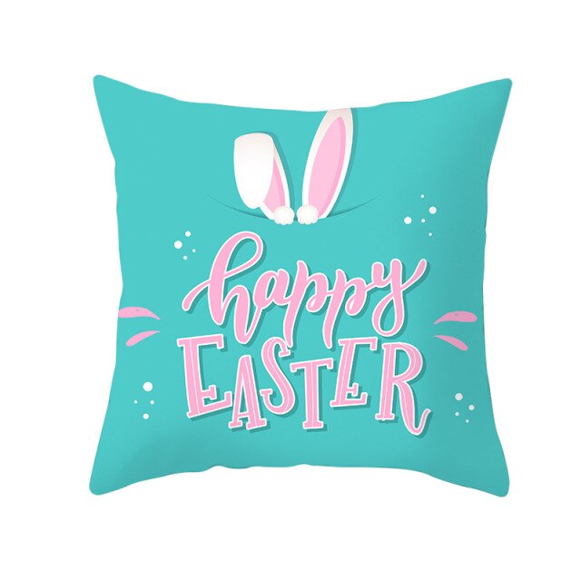 Easter Peach Skin Pillow Cover Lake Blue Rabbit Egg Cushion Cover Home Linen For Sofa Pillowcases 45*45 Cm Cover Home Pillow