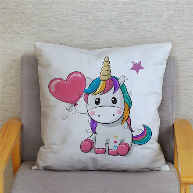 Funda de cojín de felpa corta supersuave con estampado de unicornio, fundas de almohada de dibujos animados bonitos, fundas de almohada cuadradas 45X45, funda de almohada para decoración del hogar