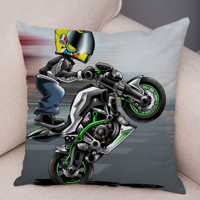 Pillowcase Cover Extreme Sports Cushion Cover Decor Cartoon Motorcycle Soft Colorful Mobile Bike Pillow Case for Sofa Home Car
