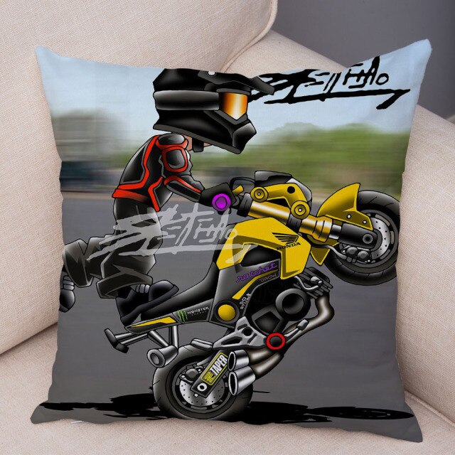 Pillowcase Cover Extreme Sports Cushion Cover Decor Cartoon Motorcycle Soft Colorful Mobile Bike Pillow Case for Sofa Home Car
