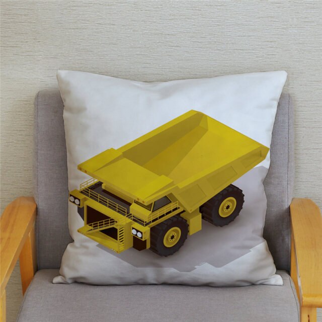 Excavator Bulldozer Car Pattern Print Cushion Cover Short Plush Pillow Covers Pillows Case Home Decoration Pillowcase 45*45cm