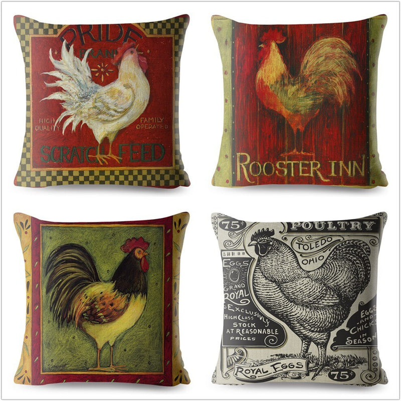 Cover Pillow 45*45 Rooster Chicken Cock Vintage Design Print Cushion Linen Pillow Covers Throw Sofa Home Decor Pillowcase Cases