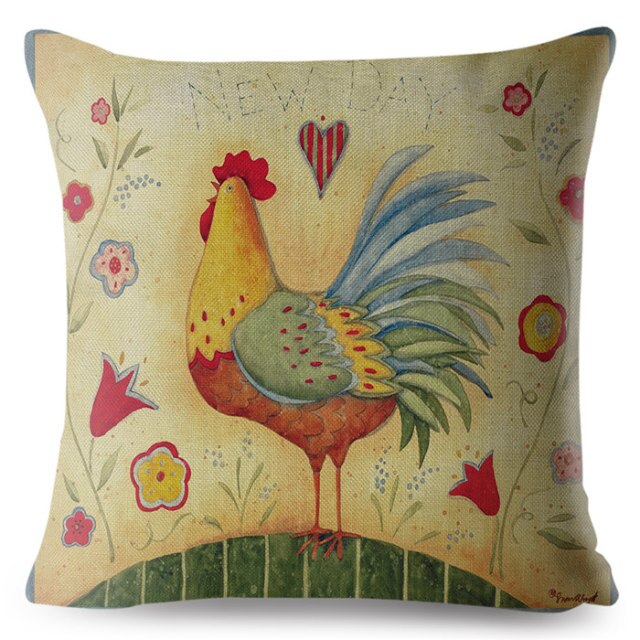 Cover Pillow 45*45 Rooster Chicken Cock Vintage Design Print Cushion Linen Pillow Covers Throw Sofa Home Decor Pillowcase Cases